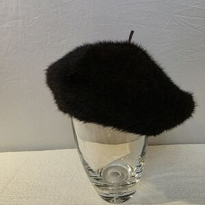 Surell Dark Brown Knitted Real Mink Fur Beret Hat Size OS (NWOT)